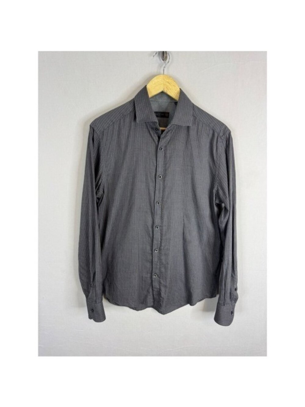 Corneliani ID Mens Striped Button Down Shirt Grey Made in Italy Size 15.5 39